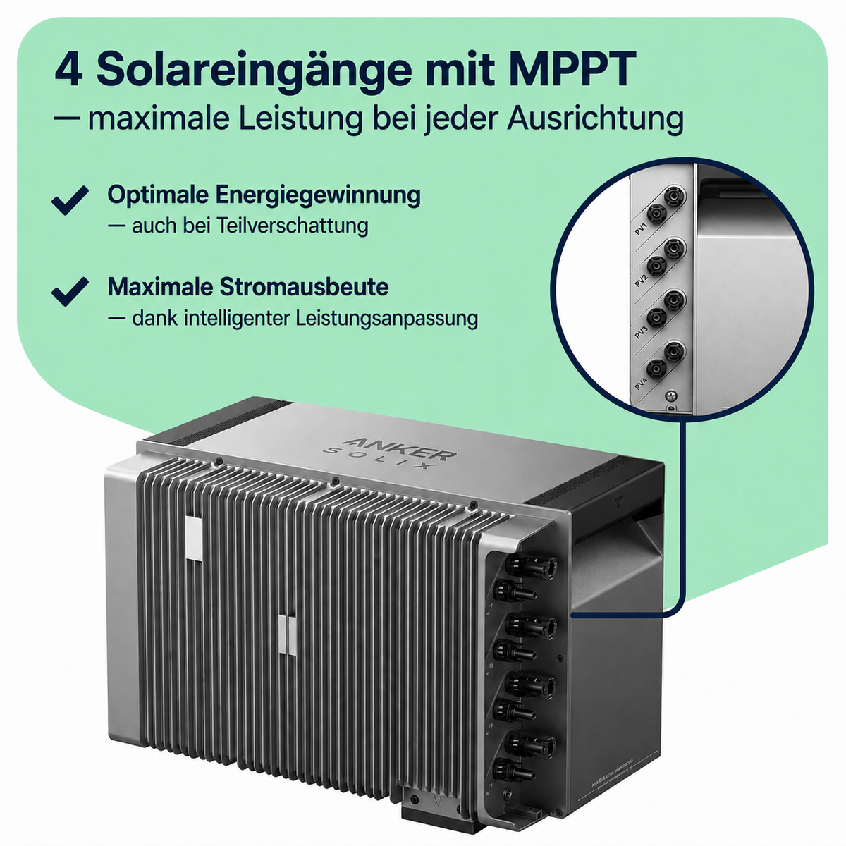 Anker SOLIX Solarbank 3 Pro – vier MPPT-Solareingänge für bis zu vier Module