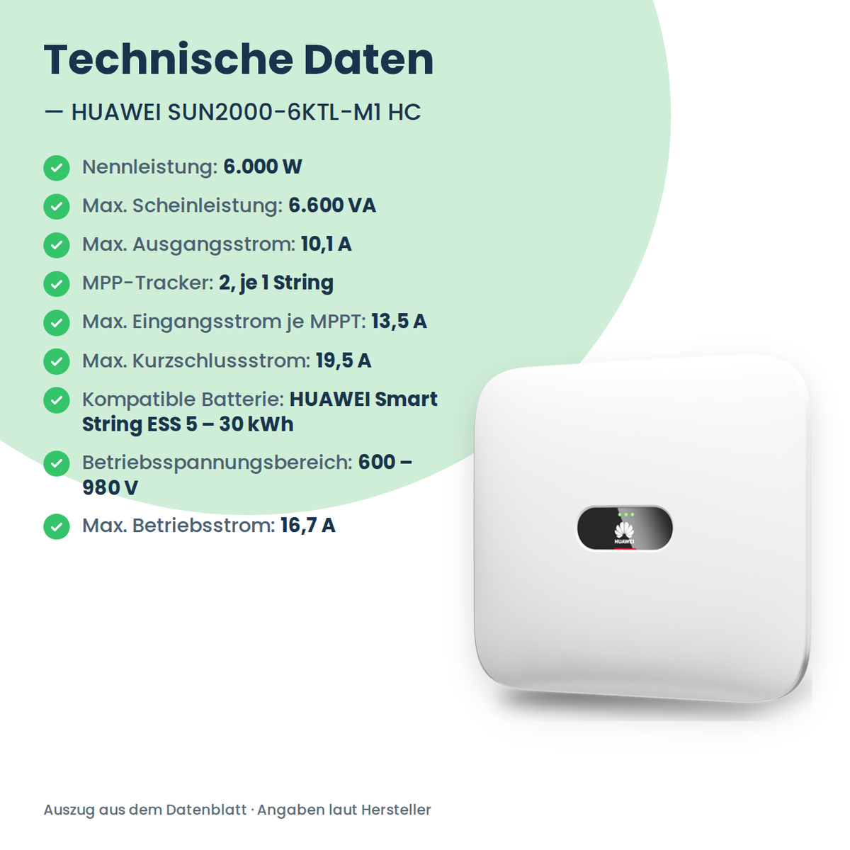 HUAWEI SUN2000-6KTL-M1 HC – technische Daten aus dem Datenblatt im Überblick