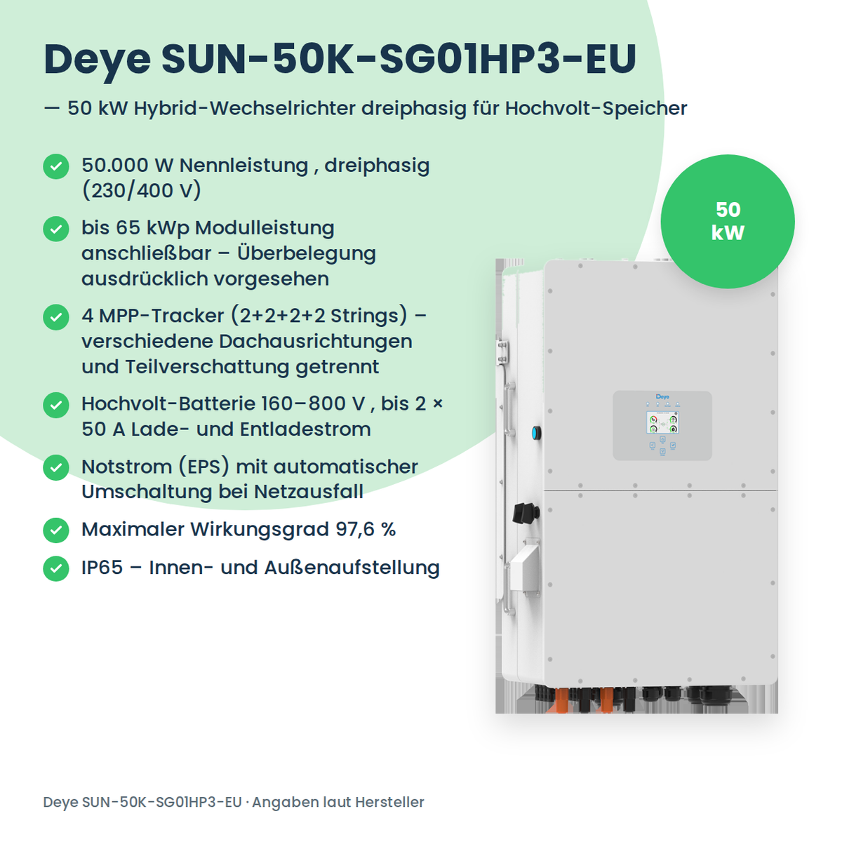 Deye SUN-50K-SG01HP3-EU – falownik hybrydowy 50 kW trójfazowy do magazynów wysokonapięciowych