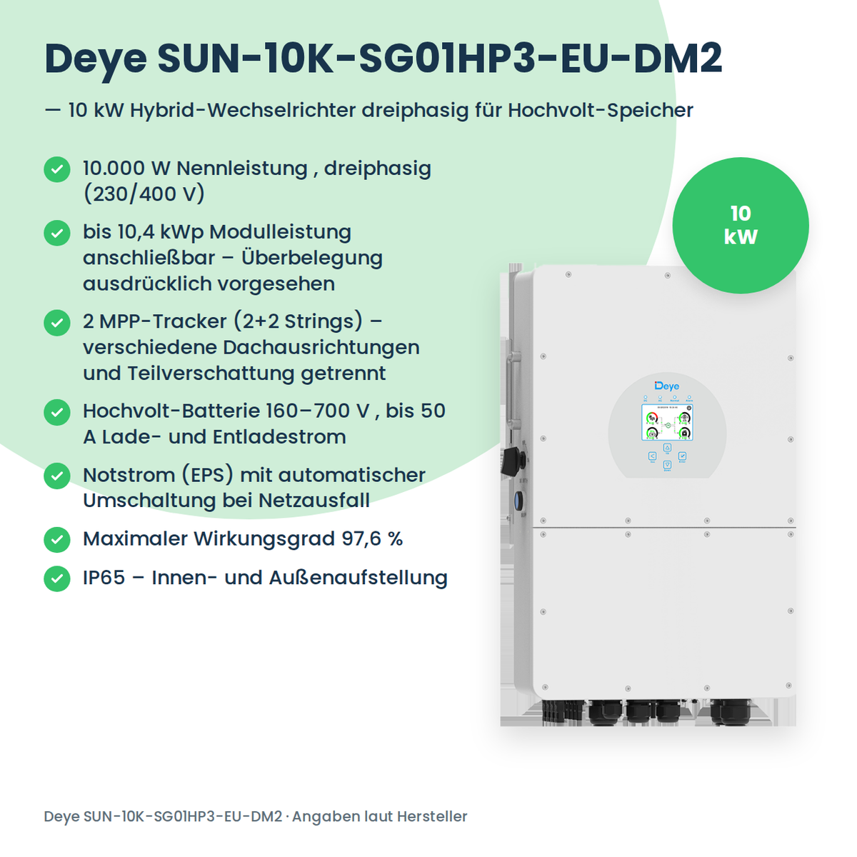 Deye SUN-10K-SG01HP3-EU-DM2 – falownik hybrydowy 10 kW trójfazowy do magazynów wysokonapięciowych