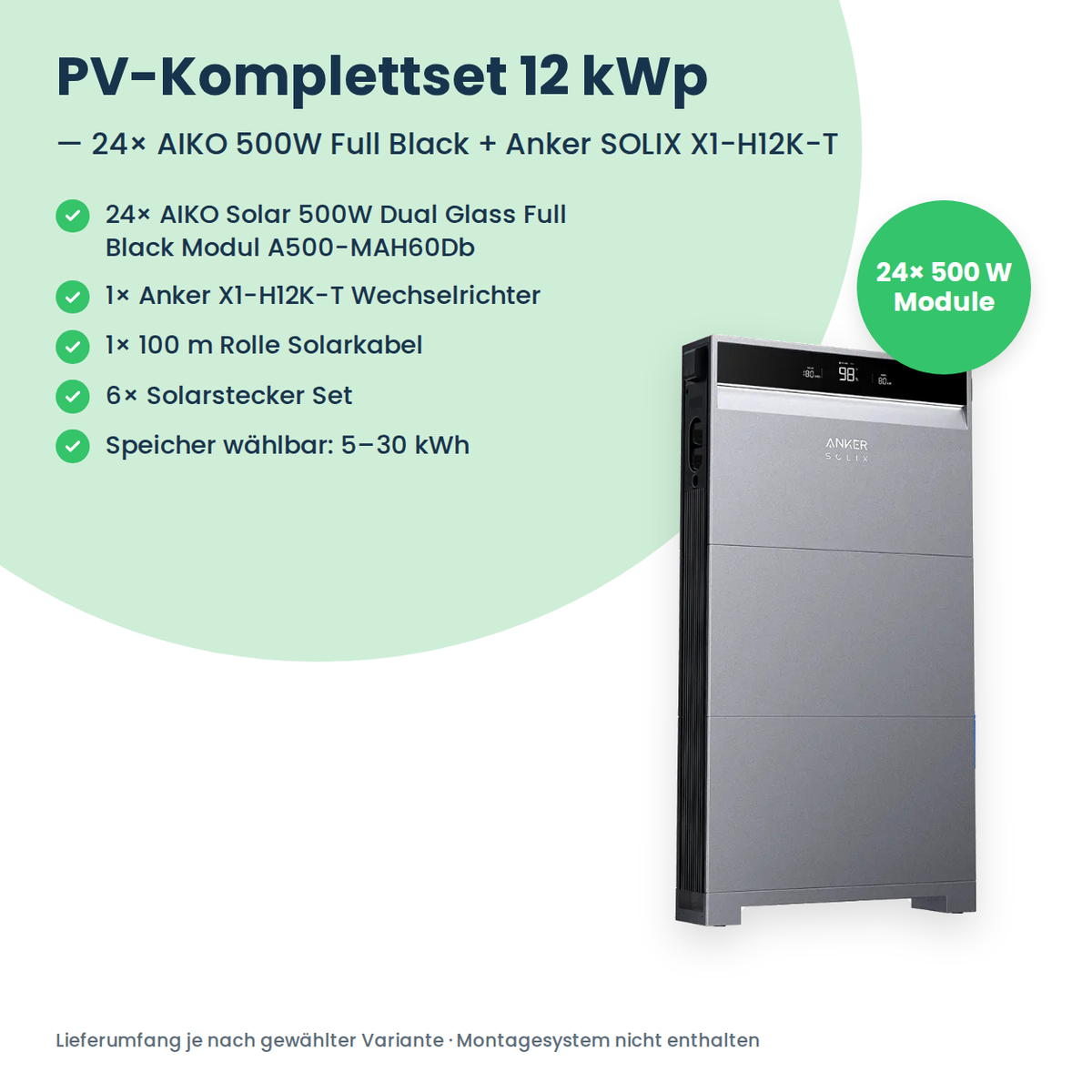 Lieferumfang PV-Komplettset 12 kWp 3-ph.