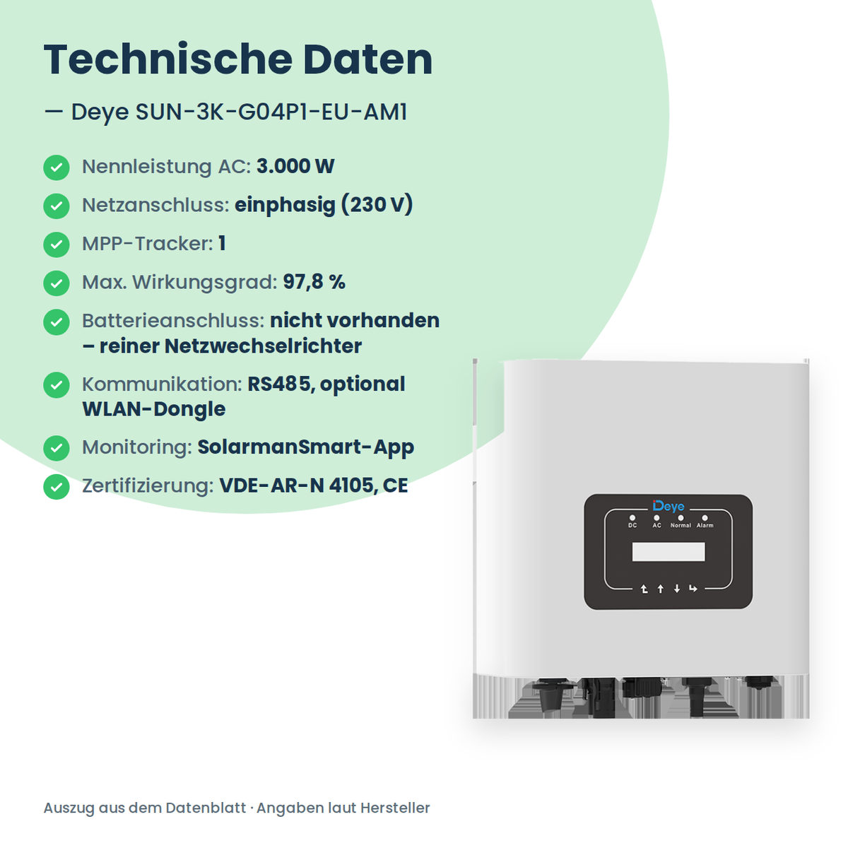 Deye SUN-3K-G04P1-EU-AM1 – falownik stringowy 3 kW jednofazowy z 1 trackerem MPP
