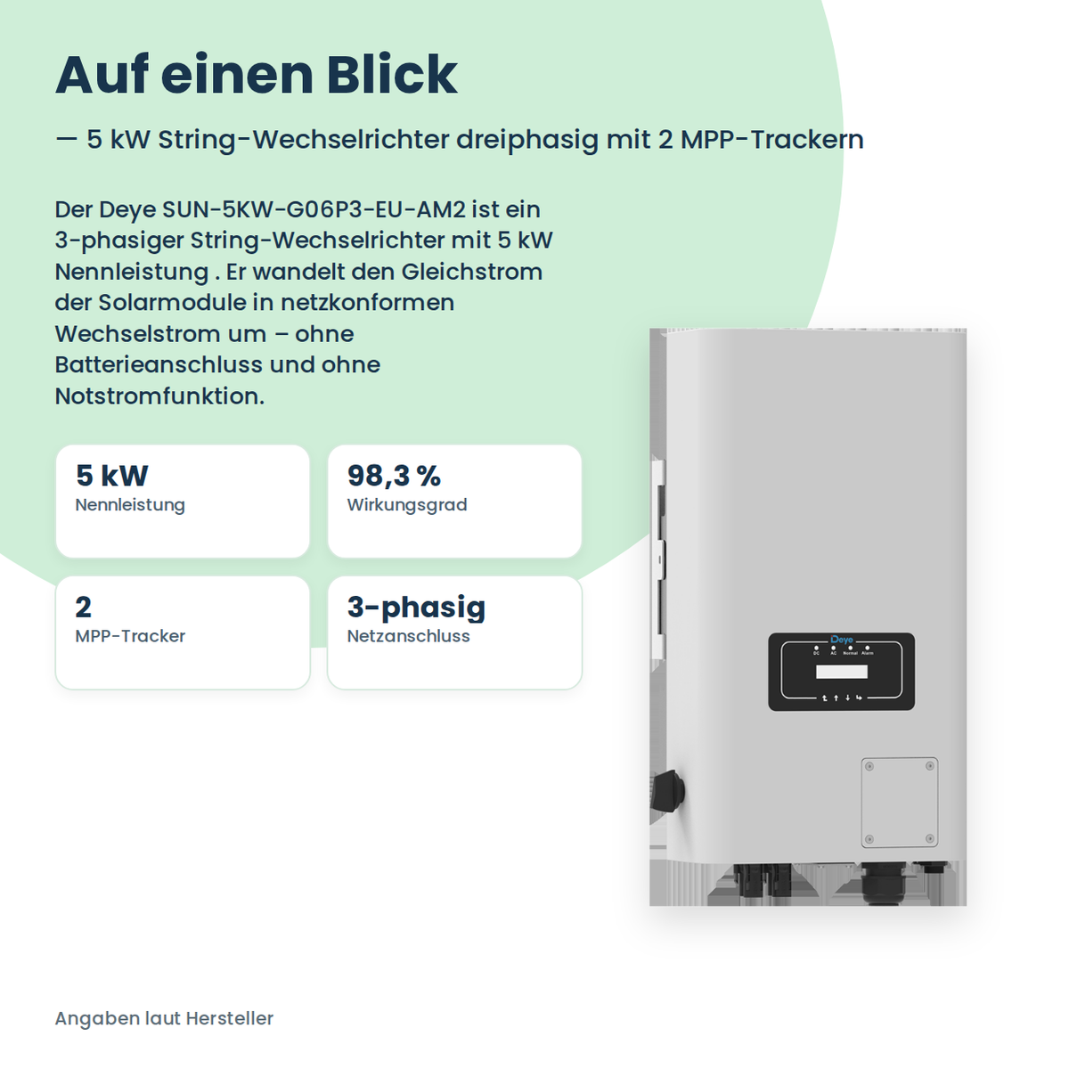 Deye SUN-5KW-G06P3-EU-AM2 – falownik stringowy 5 kW trójfazowy z 2 trackerami MPP