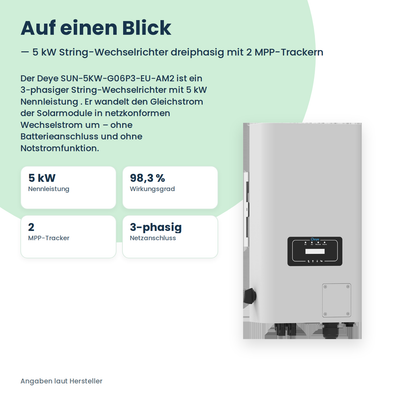 Deye SUN-5KW-G06P3-EU-AM2 – falownik stringowy 5 kW trójfazowy z 2 trackerami MPP