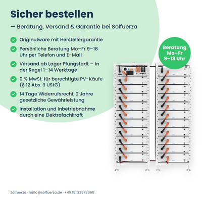 Deye BOS-A Rack 14 – Hinweise zu Beratung, Versand und Garantie beim Kauf bei Solfuerza
