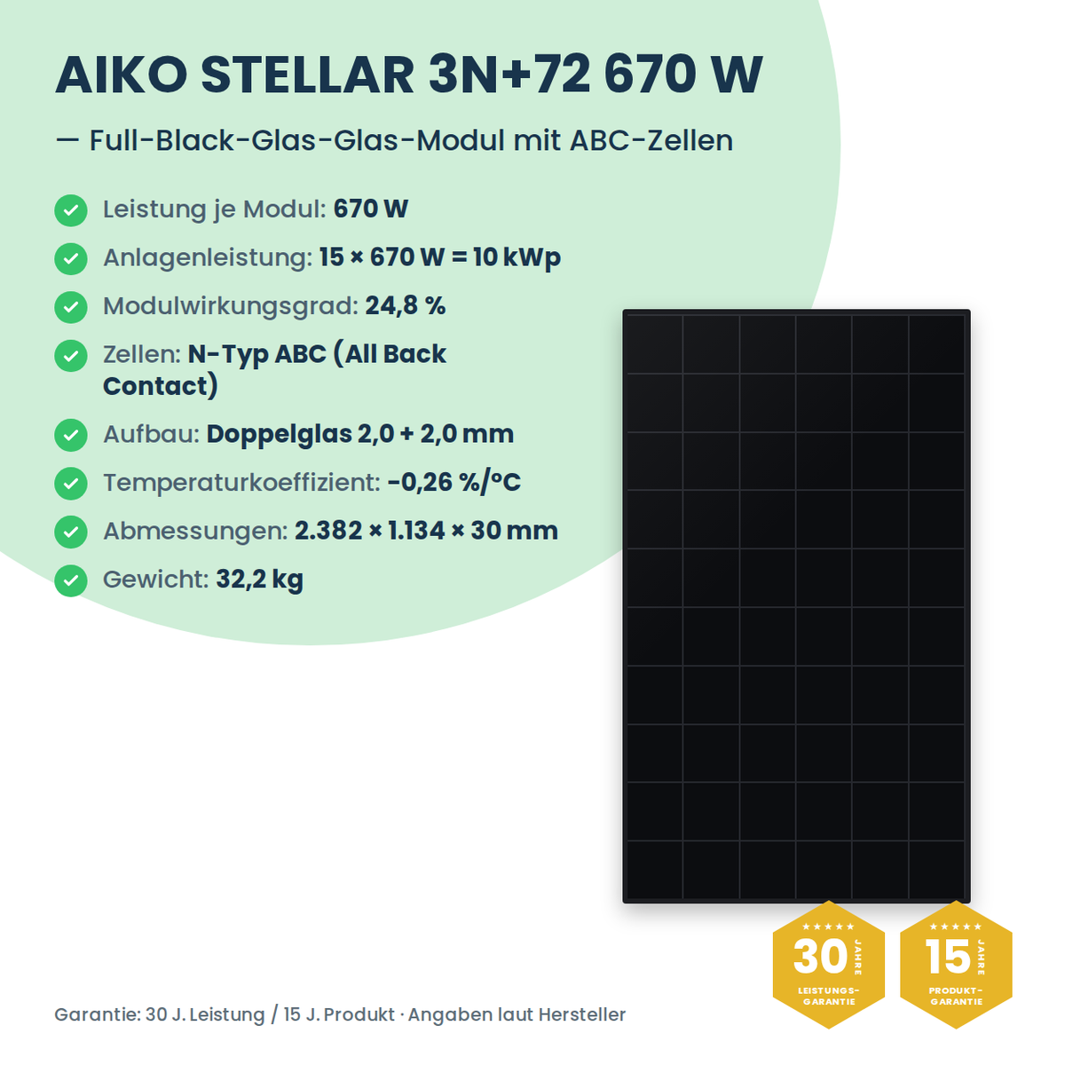 Zestaw PV 10 kWp 3-fazowy | 15× AIKO STELLAR 670W + Sungrow SH10T + Sungrow SBH100