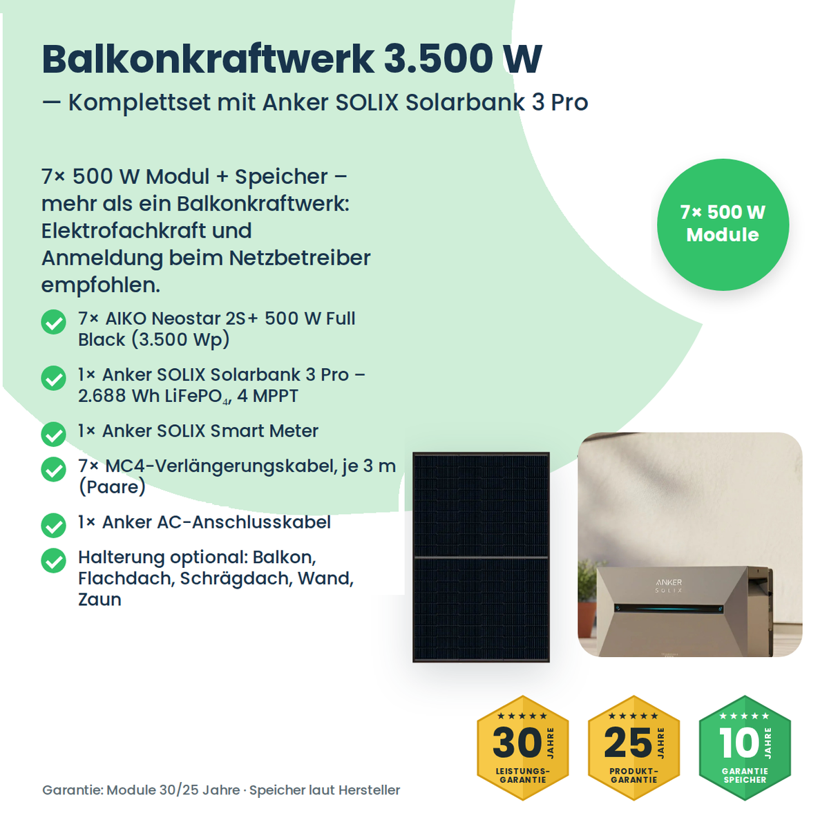 Balkonkraftwerk 3500W mit AIKO-Modulen und Solarbank 3 Pro – Lieferumfang des Komplettsets