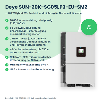 Deye SUN-20K-SG05LP3-EU-SM2 – falownik hybrydowy 20 kW trójfazowy do magazynów niskonapięciowych