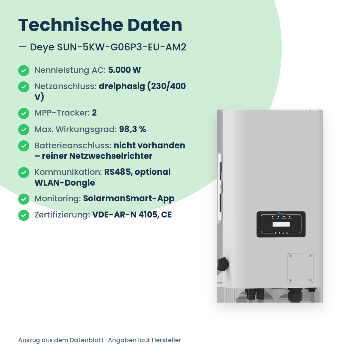 Deye SUN-5KW-G06P3-EU-AM2 – falownik stringowy 5 kW trójfazowy z 2 trackerami MPP