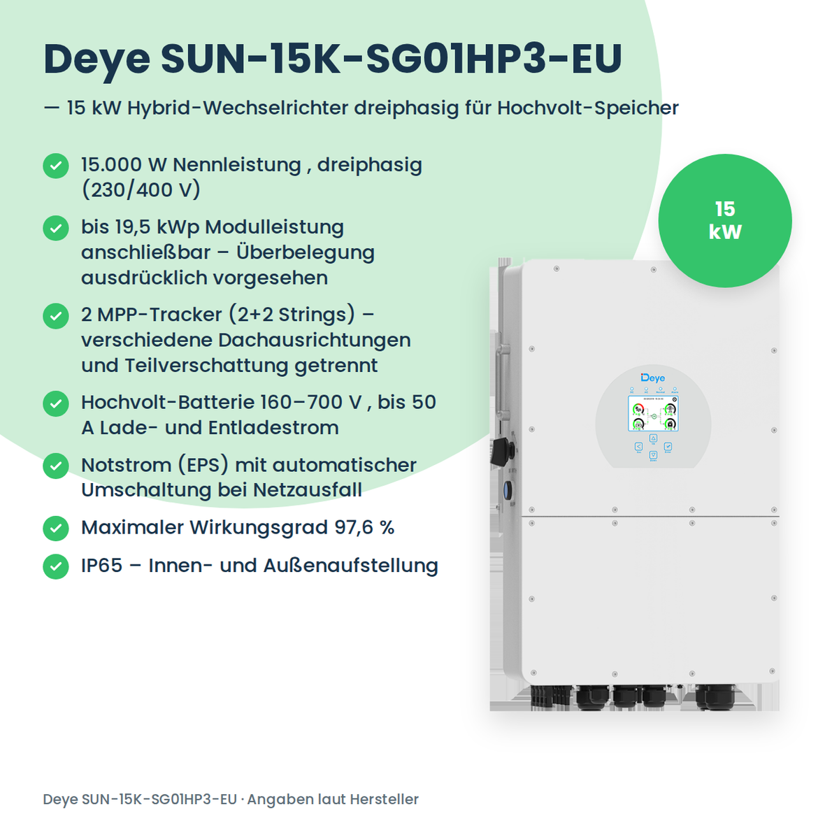 Deye SUN-15K-SG01HP3-EU – falownik hybrydowy 15 kW trójfazowy do magazynów wysokonapięciowych