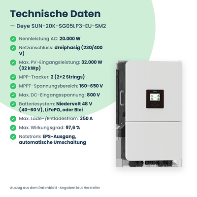 Deye SUN-20K-SG05LP3-EU-SM2 – falownik hybrydowy 20 kW trójfazowy do magazynów niskonapięciowych