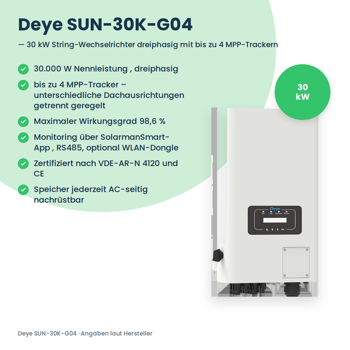 Deye SUN-30K-G04 – falownik stringowy 30 kW trójfazowy z maksymalnie 4 trackerami MPP